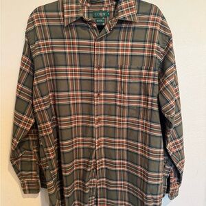 J. Crew Men's 100%  Cotton Olive and Burnt Orange Plaid Button Down Shirt